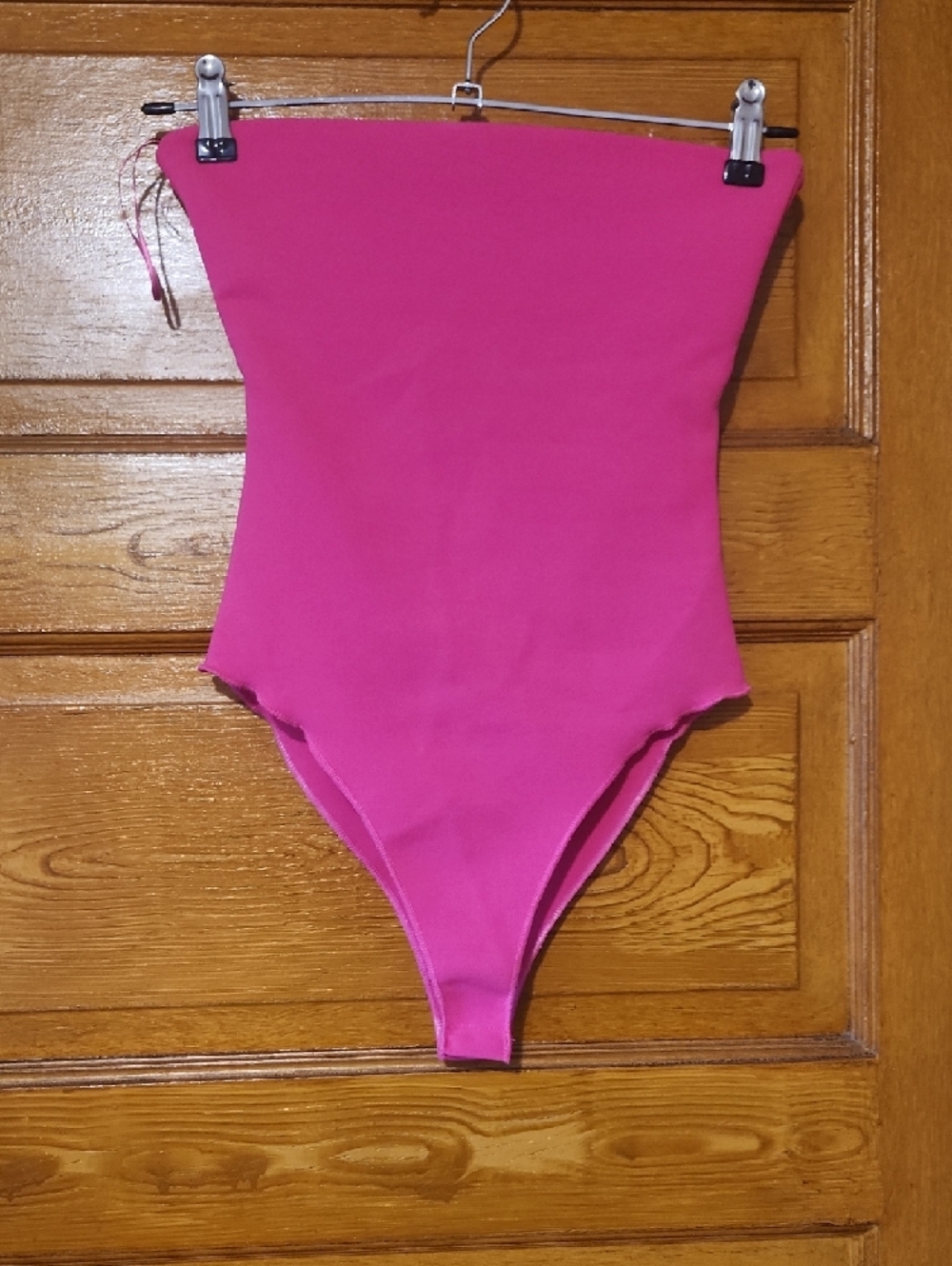 NWT Zara Bright Pink Stretch Bandeau Bodysuit Sculpt Fabric - Picture 4 of 9
